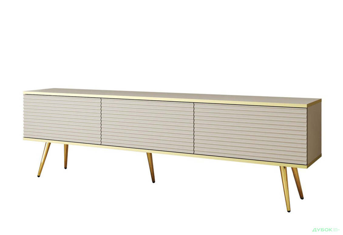 Тумба под ТВ Perfect Home Оро / Oro MDF с 3 дверками 175 см, бежевый, золотые ножки