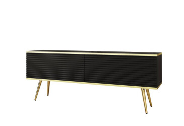 Тумба под ТВ Perfect Home Оро / Oro MDF с 2 дверками 135 см, черный, золотые ножки