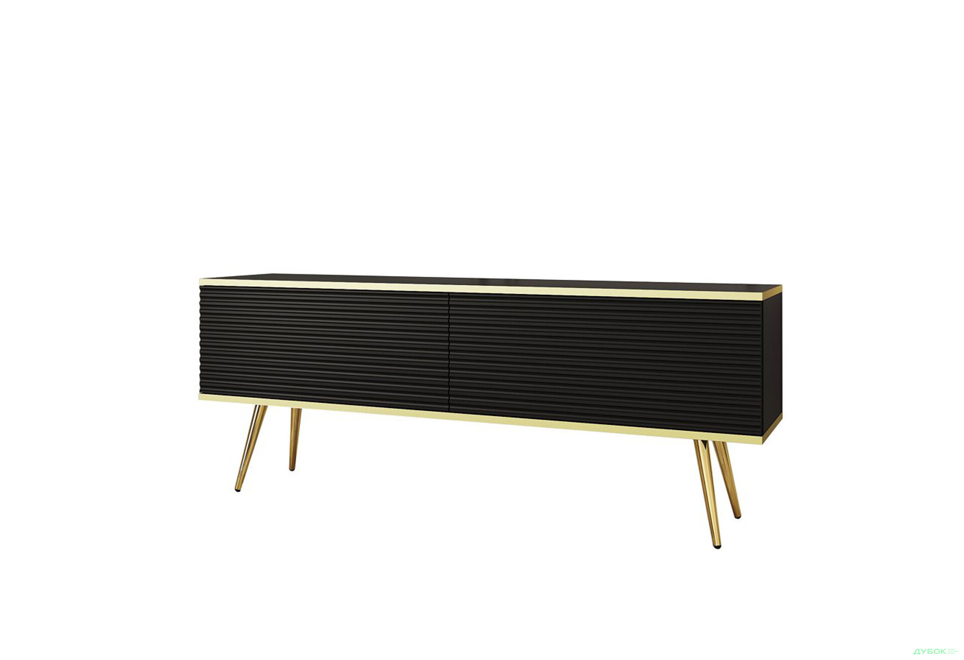 Зображення 1 - Тумба під ТВ Perfect Home Оро / Oro MDF з 2 дверками 135 см, чорний, золоті ніжки