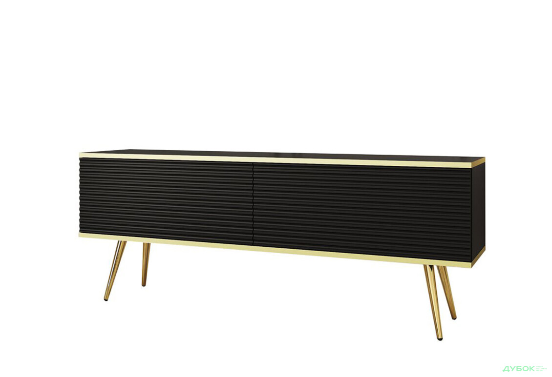 Тумба під ТВ Perfect Home Оро / Oro MDF з 2 дверками 135 см, чорний, золоті ніжки