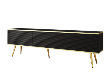 Тумба под ТВ Perfect Home Оро / Oro MDF с 3 дверками 175 см, черный, золотые ножки