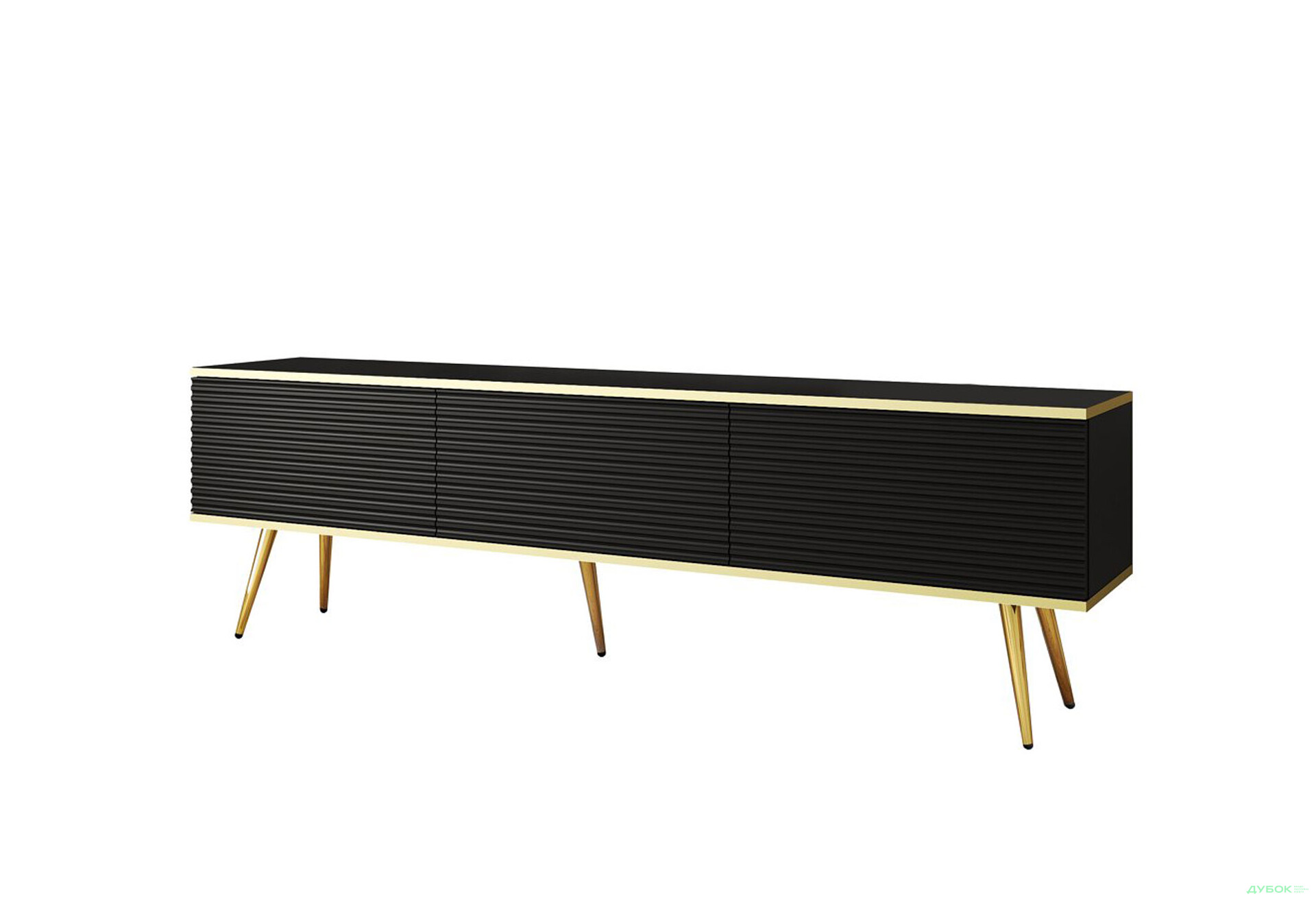 Зображення 1 - Тумба під ТВ Perfect Home Оро / Oro MDF з 3 дверками 175 см, чорний, золоті ніжки
