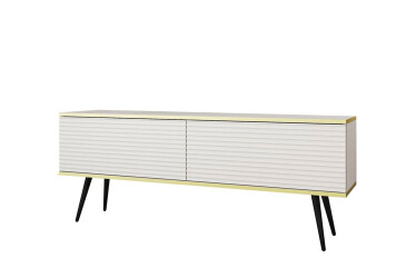 Тумба под ТВ Perfect Home Оро / Oro MDF с 2 дверками 135 см, белый, черные ножки