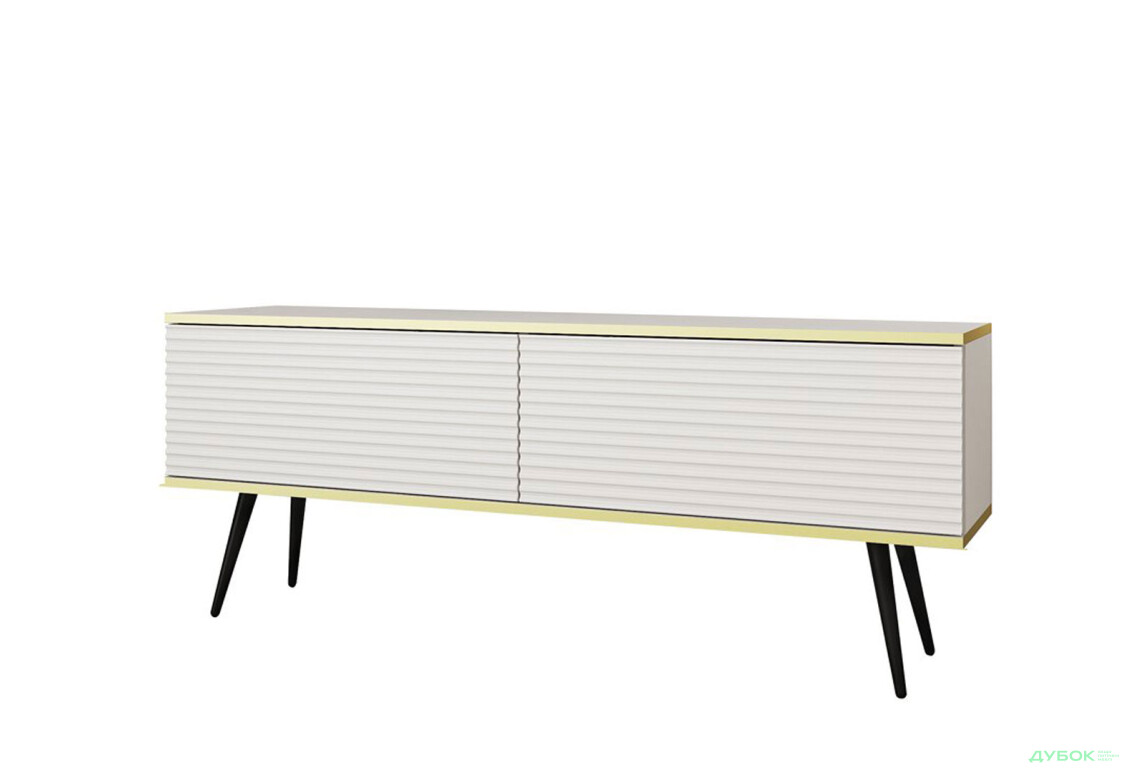 Тумба под ТВ Perfect Home Оро / Oro MDF с 2 дверками 135 см, белый, черные ножки