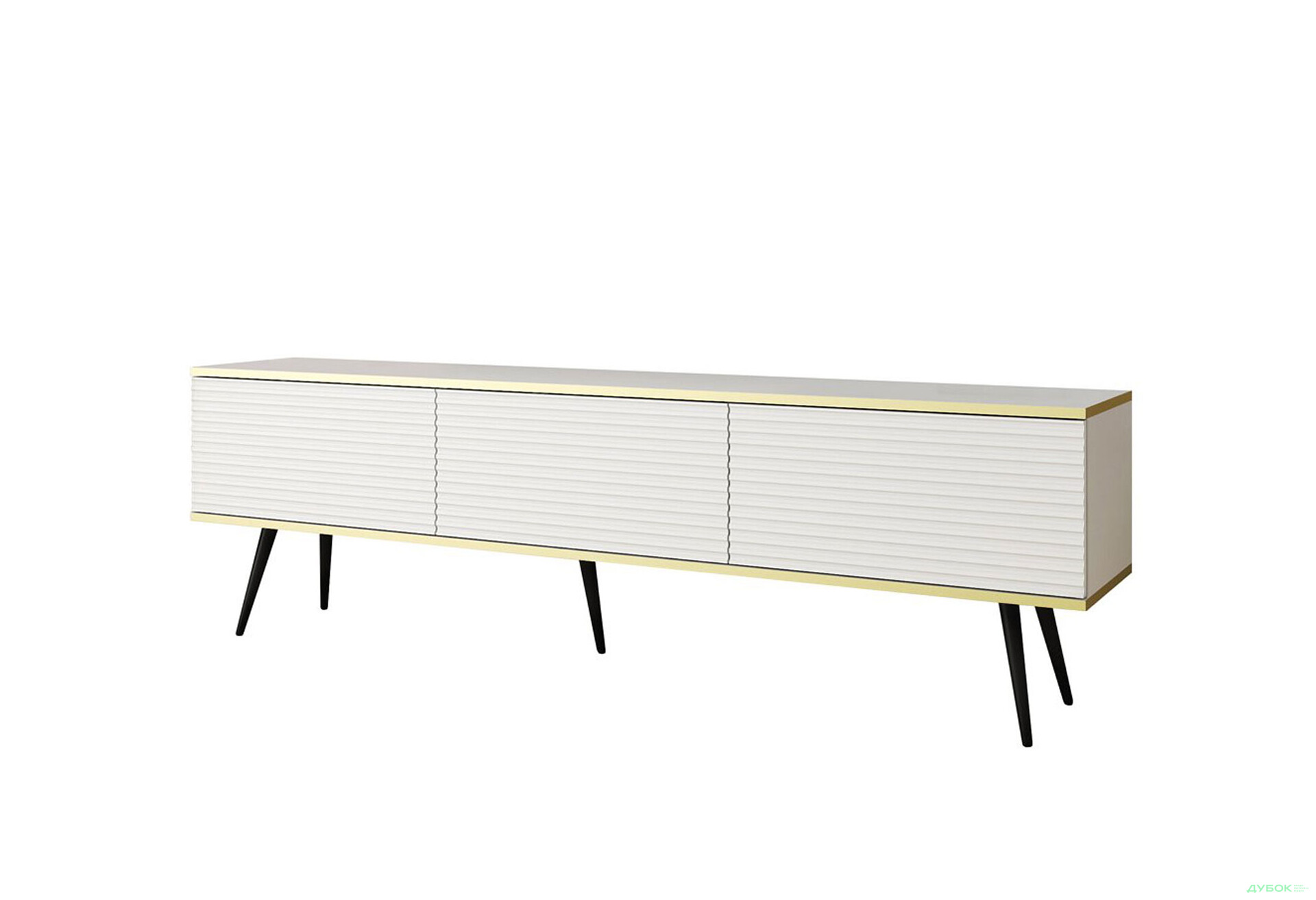 Зображення 1 - Тумба під ТВ Perfect Home Оро / Oro MDF з 3 дверками 175 см, білий, чорні ніжки