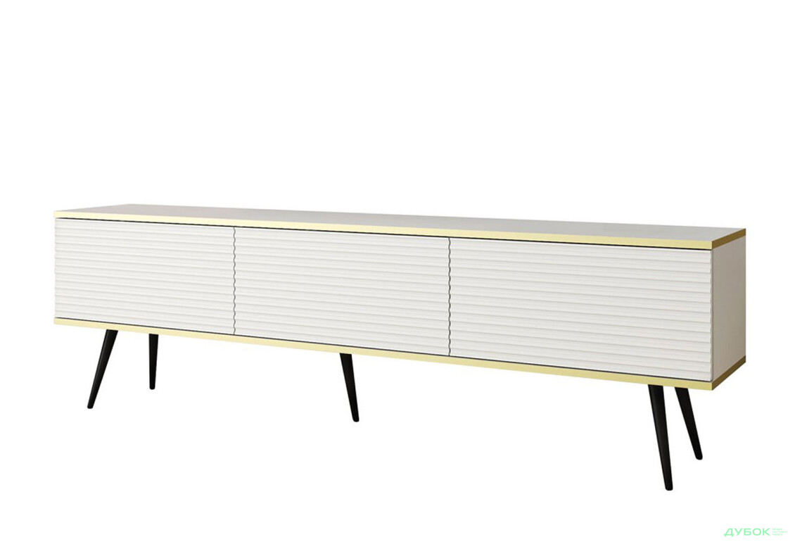 Тумба під ТВ Perfect Home Оро / Oro MDF з 3 дверками 175 см, білий, чорні ніжки