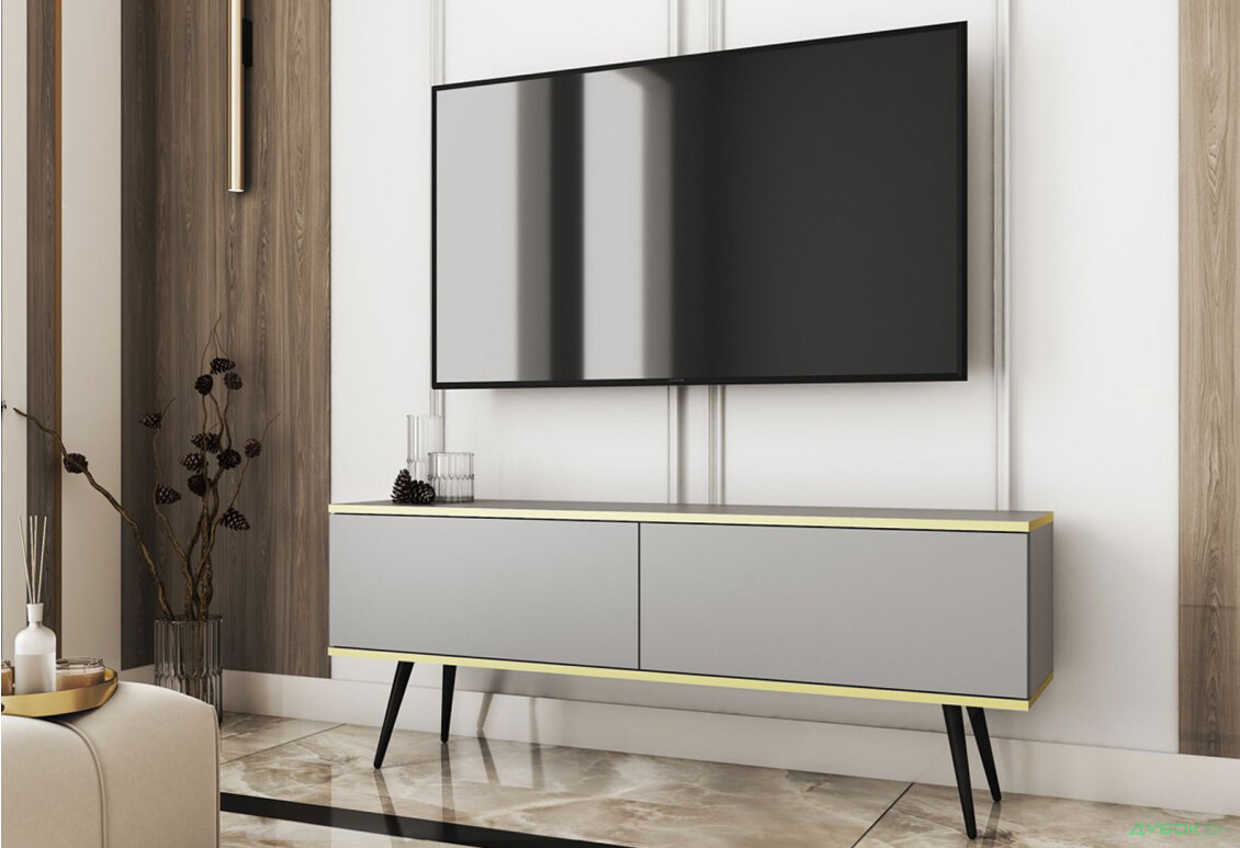 Изображение 2 - Тумба под ТВ Perfect Home Оро / Oro с 2 дверками 135 см, серый, черные ножки