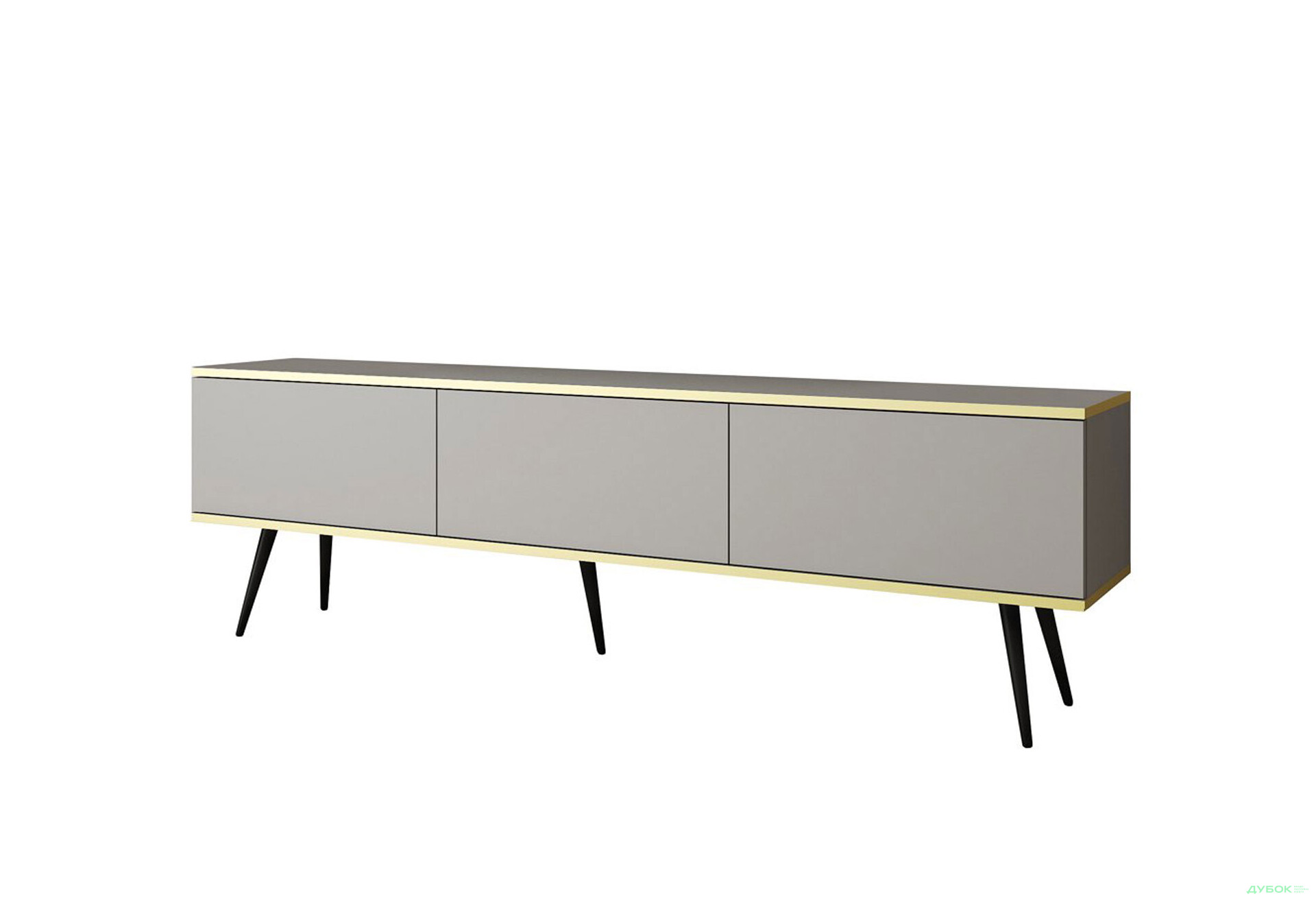 Тумба под ТВ Perfect Home Оро / Oro с 3 дверками 175 см, серый, черные ножки - Изображение 1 Изображение 1 - Тумба под ТВ Perfect Home Оро / Oro с 3 дверками 175 см, серый, черные ножки