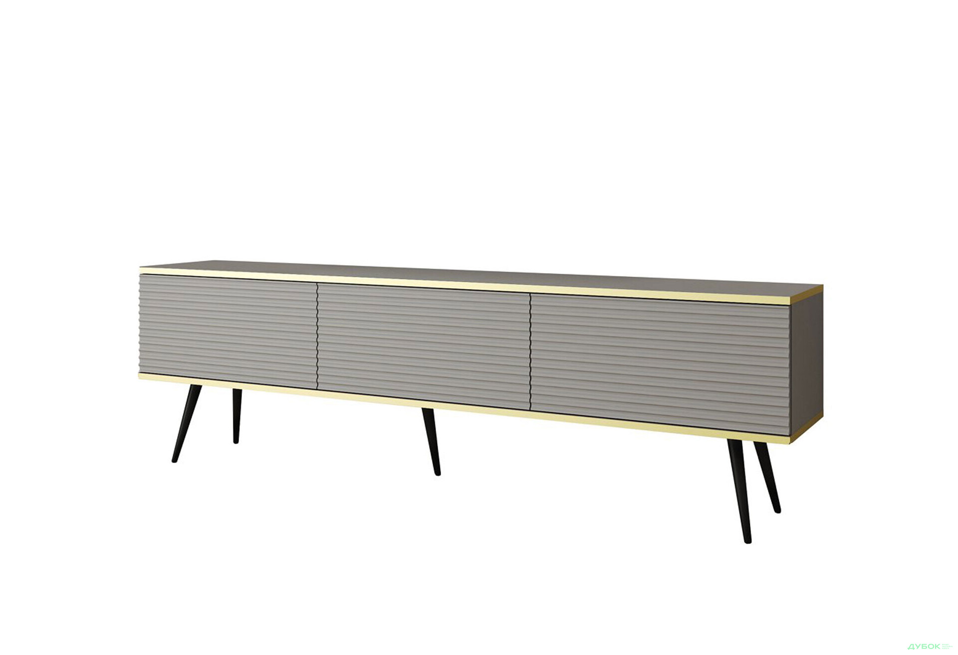 Зображення 1 - Тумба під ТВ Perfect Home Оро / Oro MDF з 3 дверками 175 см, сірий, чорні ніжки