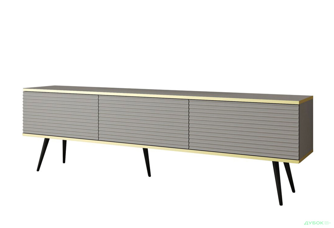 Тумба под ТВ Perfect Home Оро / Oro MDF с 3 дверками 175 см, серый, черные ножки - Изображение 1 Изображение 1 - Тумба под ТВ Perfect Home Оро / Oro MDF с 3 дверками 175 см, серый, черные ножки