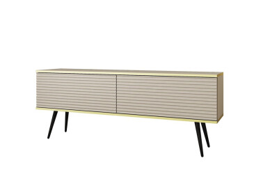 Тумба под ТВ Perfect Home Оро / Oro MDF с 2 дверками 135 см, бежевый, черные ножки