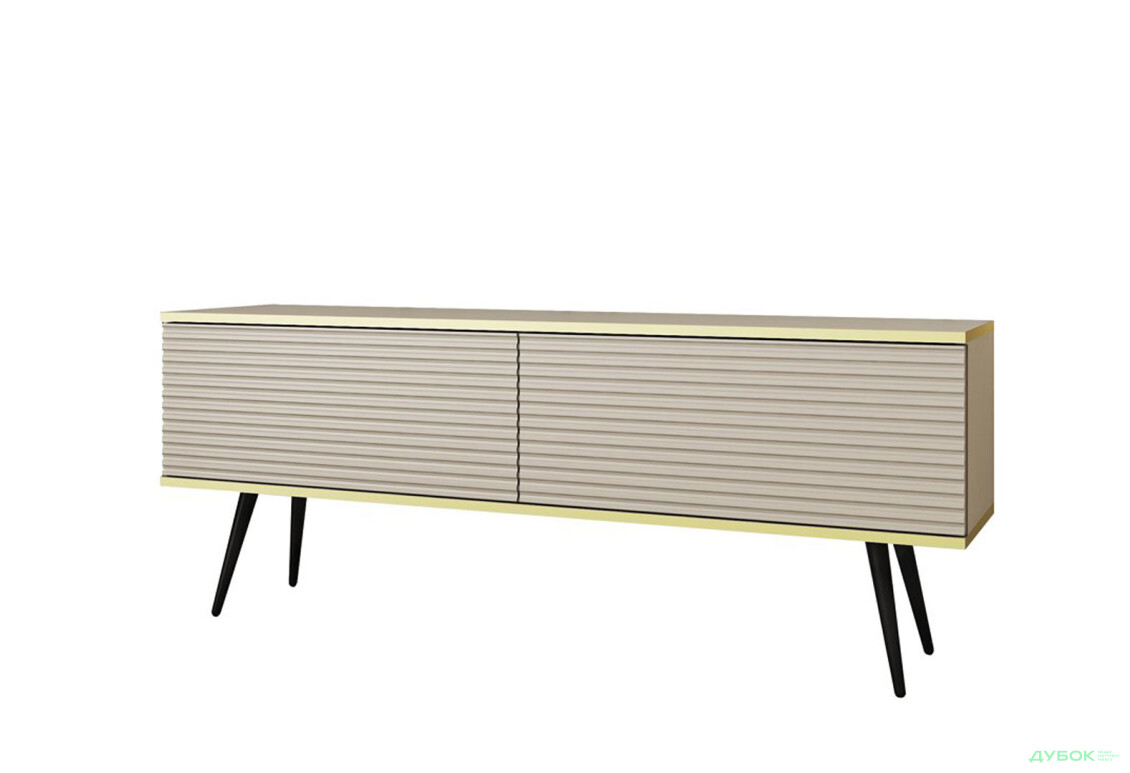 Тумба под ТВ Perfect Home Оро / Oro MDF с 2 дверками 135 см, бежевый, черные ножки - Изображение 1 Изображение 1 - Тумба под ТВ Perfect Home Оро / Oro MDF с 2 дверками 135 см, бежевый, черные ножки