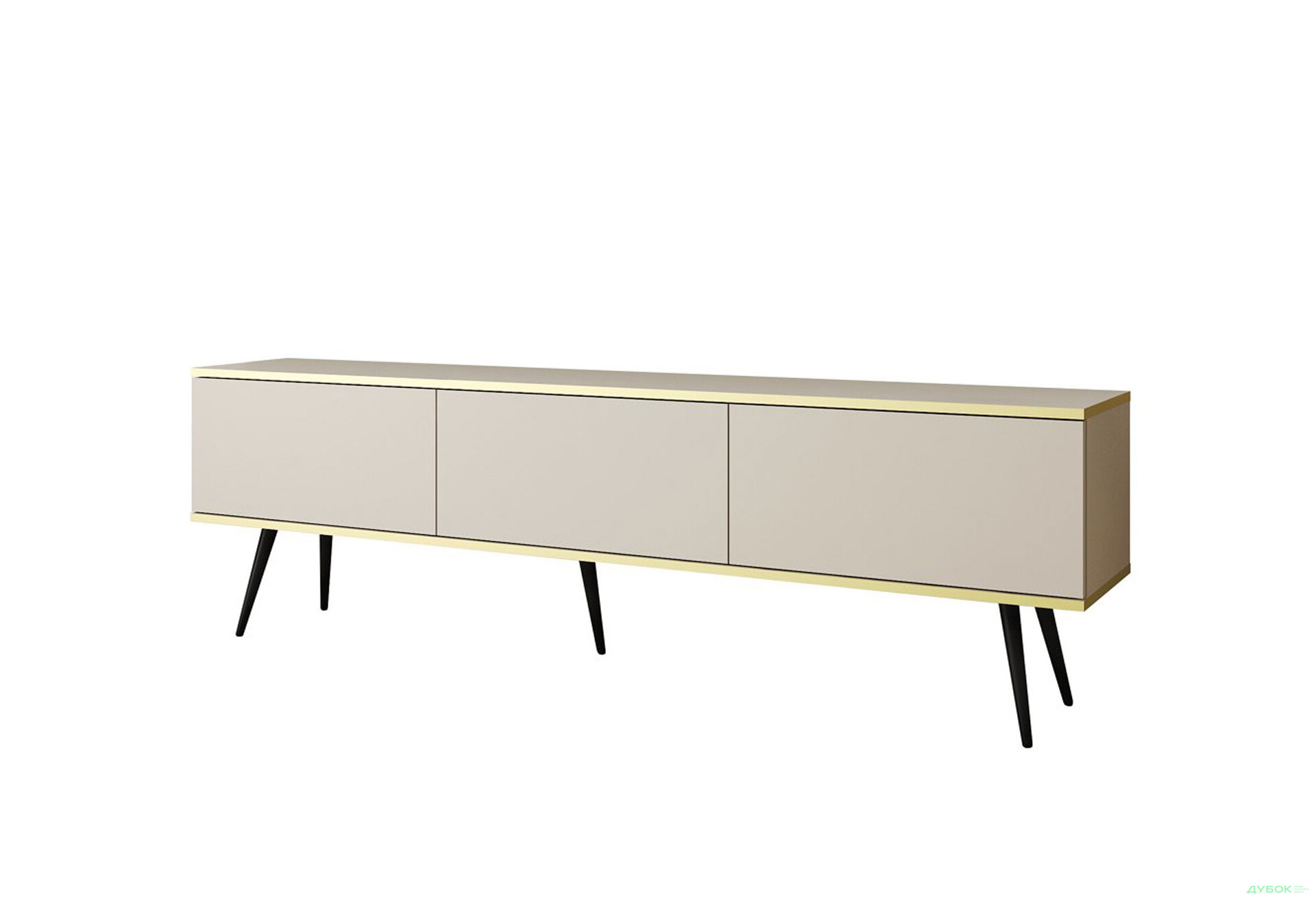 Тумба под ТВ Perfect Home Оро / Oro с 3 дверками 175 см, бежевый, черные ножки - Изображение 1 Изображение 1 - Тумба под ТВ Perfect Home Оро / Oro с 3 дверками 175 см, бежевый, черные ножки