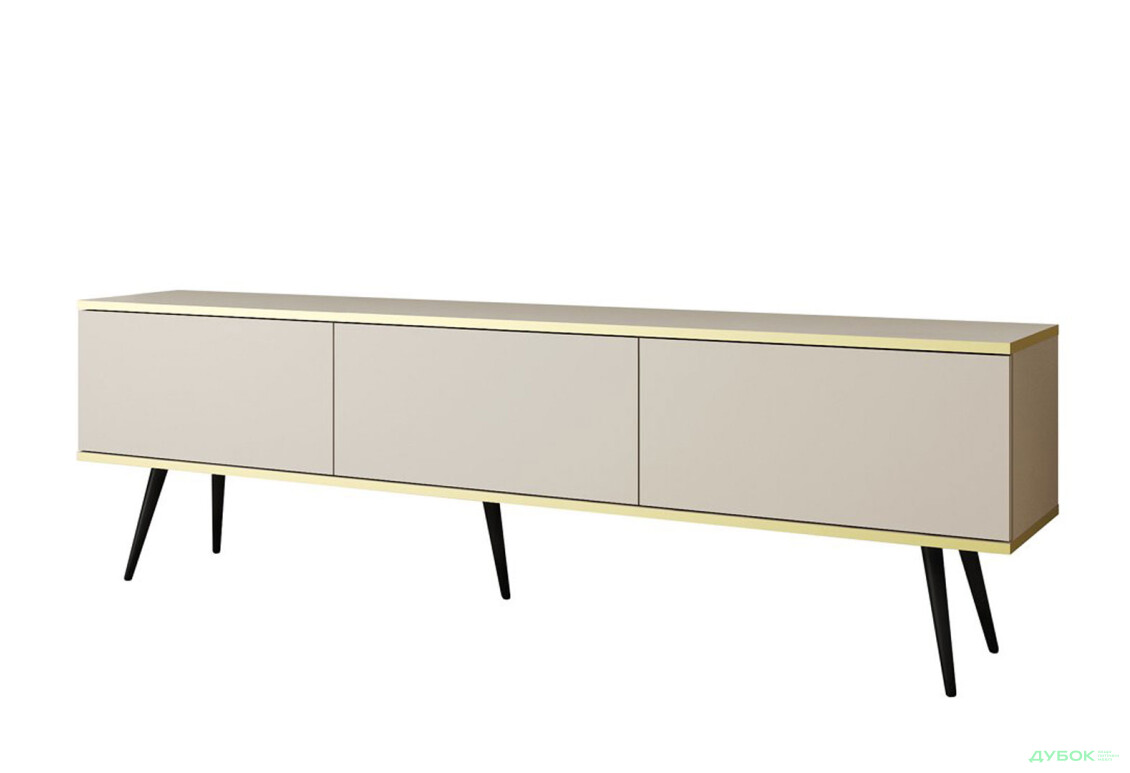 Тумба под ТВ Perfect Home Оро / Oro с 3 дверками 175 см, бежевый, черные ножки - Изображение 1 Изображение 1 - Тумба под ТВ Perfect Home Оро / Oro с 3 дверками 175 см, бежевый, черные ножки