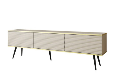 Тумба під ТВ Perfect Home Оро / Oro MDF з 3 дверками 175 см, бежевий, чорні ніжки