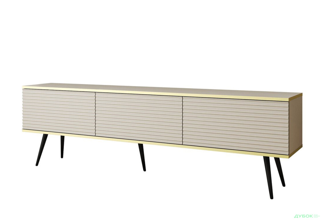 Тумба под ТВ Perfect Home Оро / Oro MDF с 3 дверками 175 см, бежевый, черные ножки - Изображение 1 Изображение 1 - Тумба под ТВ Perfect Home Оро / Oro MDF с 3 дверками 175 см, бежевый, черные ножки