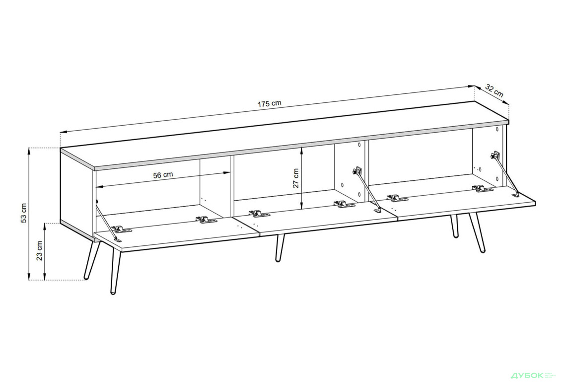 Тумба под ТВ Perfect Home Оро / Oro MDF с 3 дверками 175 см, бежевый, черные ножки - Изображение 3 Изображение 3 - Тумба под ТВ Perfect Home Оро / Oro MDF с 3 дверками 175 см, бежевый, черные ножки
