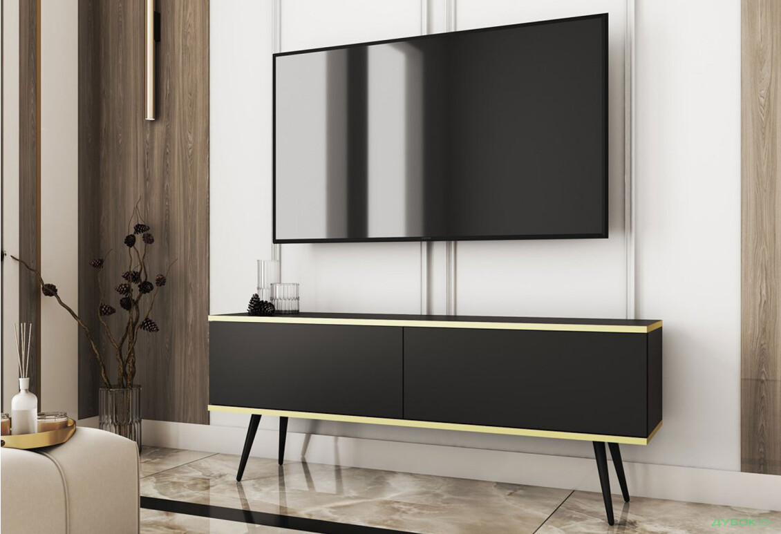 Зображення 2 - Тумба під ТВ Perfect Home Оро / Oro з 2 дверками 135 см, чорний, чорні ніжки