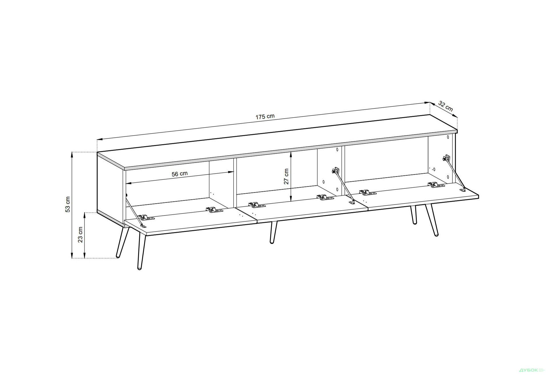 Тумба под ТВ Perfect Home Оро / Oro с 3 дверками 175 см, черный, черные ножки - Изображение 3 Изображение 3 - Тумба под ТВ Perfect Home Оро / Oro с 3 дверками 175 см, черный, черные ножки