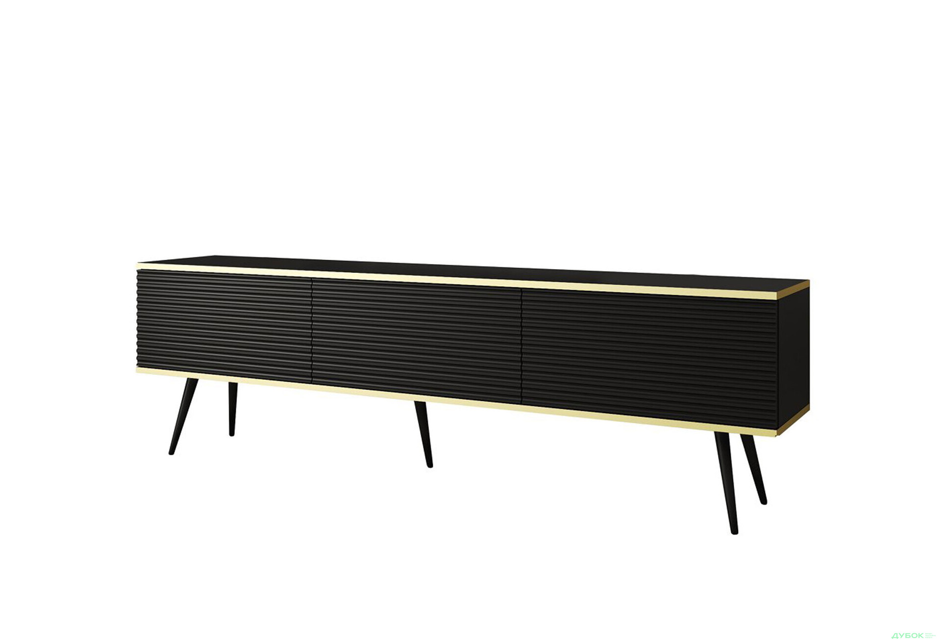 Зображення 1 - Тумба під ТВ Perfect Home Оро / Oro MDF з 3 дверками 175 см, чорний, чорні ніжки