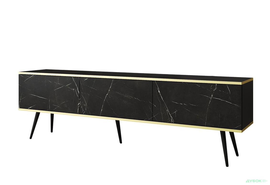 Тумба под ТВ Perfect Home Оро / Oro с 3 дверками 175 см, черный мрамор, черные ножки - Изображение 1 Изображение 1 - Тумба под ТВ Perfect Home Оро / Oro с 3 дверками 175 см, черный мрамор, черные ножки