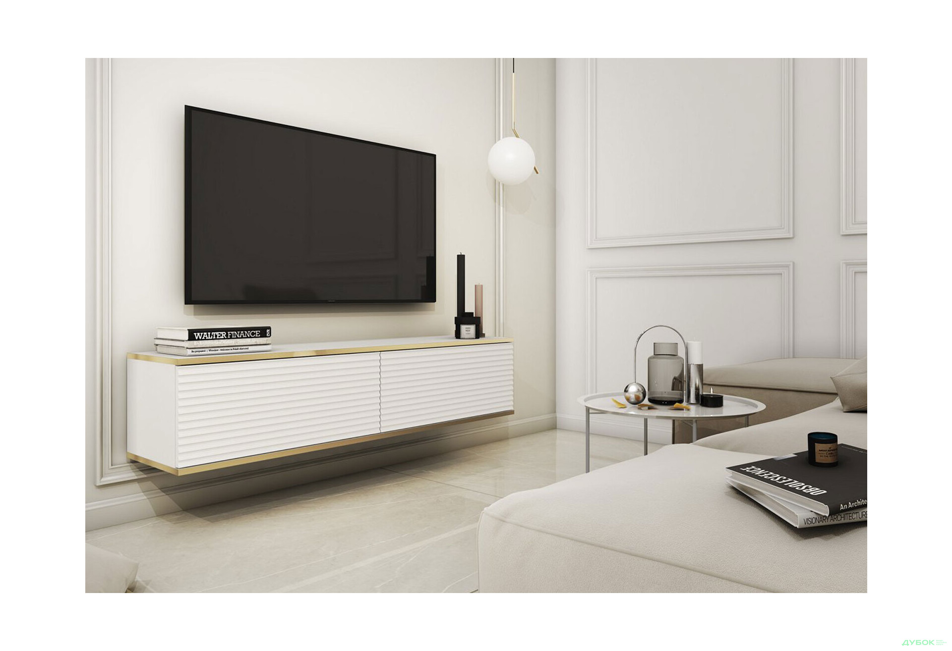 Тумба під ТВ Perfect Home Оро / Oro MDF навісна з 2 дверками 135 см, білий - Зображення 2 Зображення 2 - Тумба під ТВ Perfect Home Оро / Oro MDF навісна з 2 дверками 135 см, білий