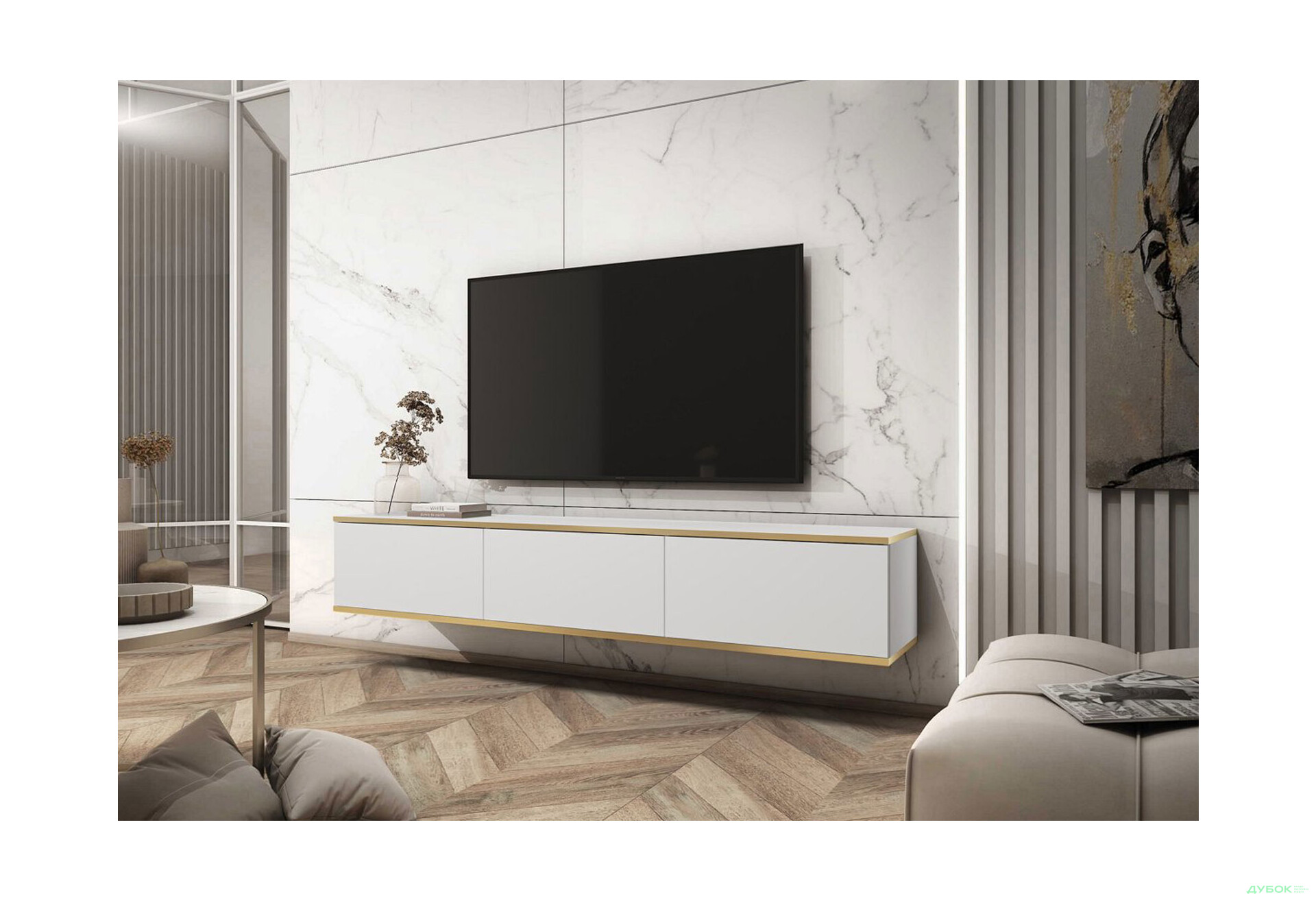 Зображення 2 - Тумба під ТВ Perfect Home Оро / Oro навісна з 3 дверками 175 см, білий