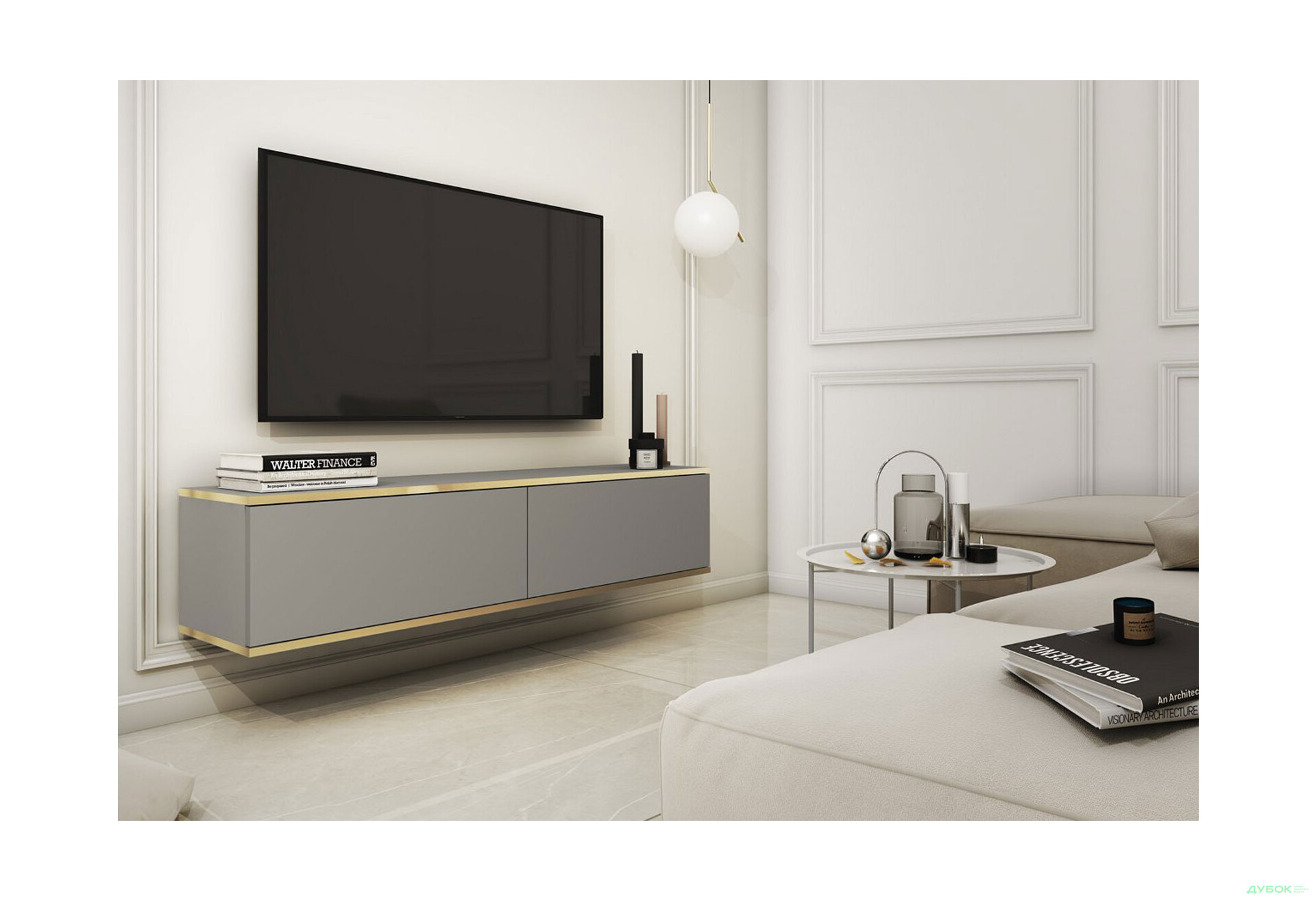 Зображення 2 - Тумба під ТВ Perfect Home Оро / Oro навісна з 2 дверками 135 см, сірий