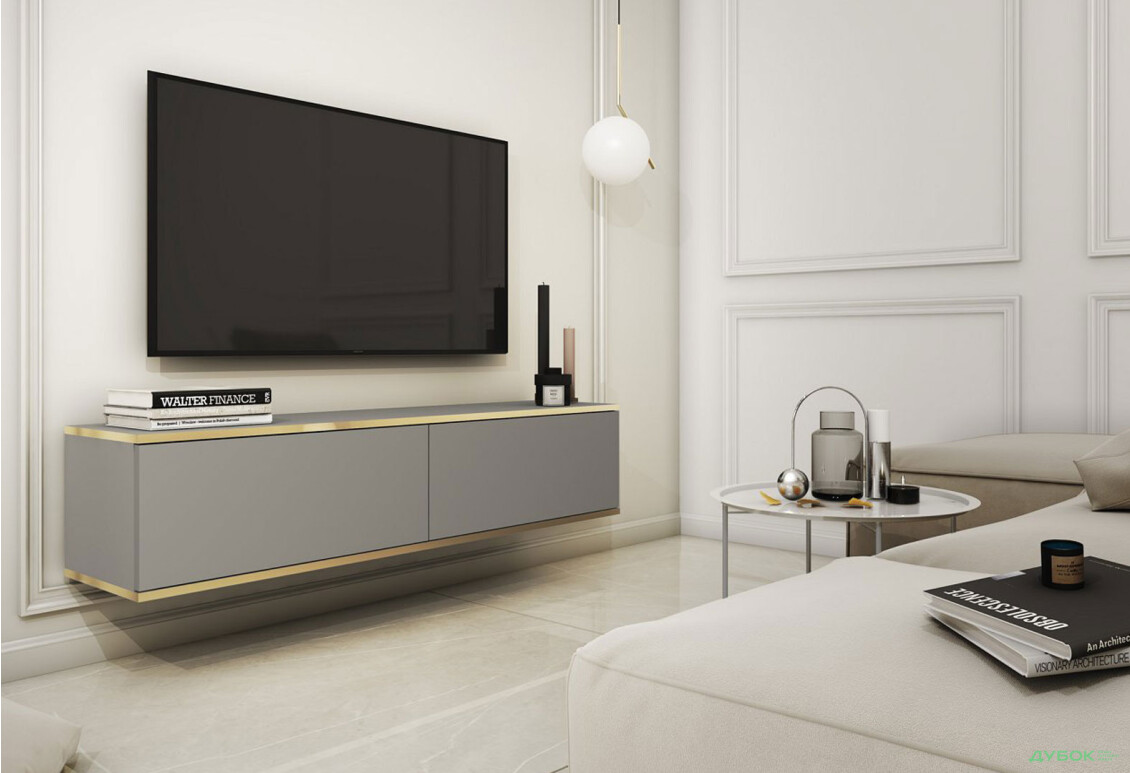 Зображення 2 - Тумба під ТВ Perfect Home Оро / Oro навісна з 2 дверками 135 см, сірий
