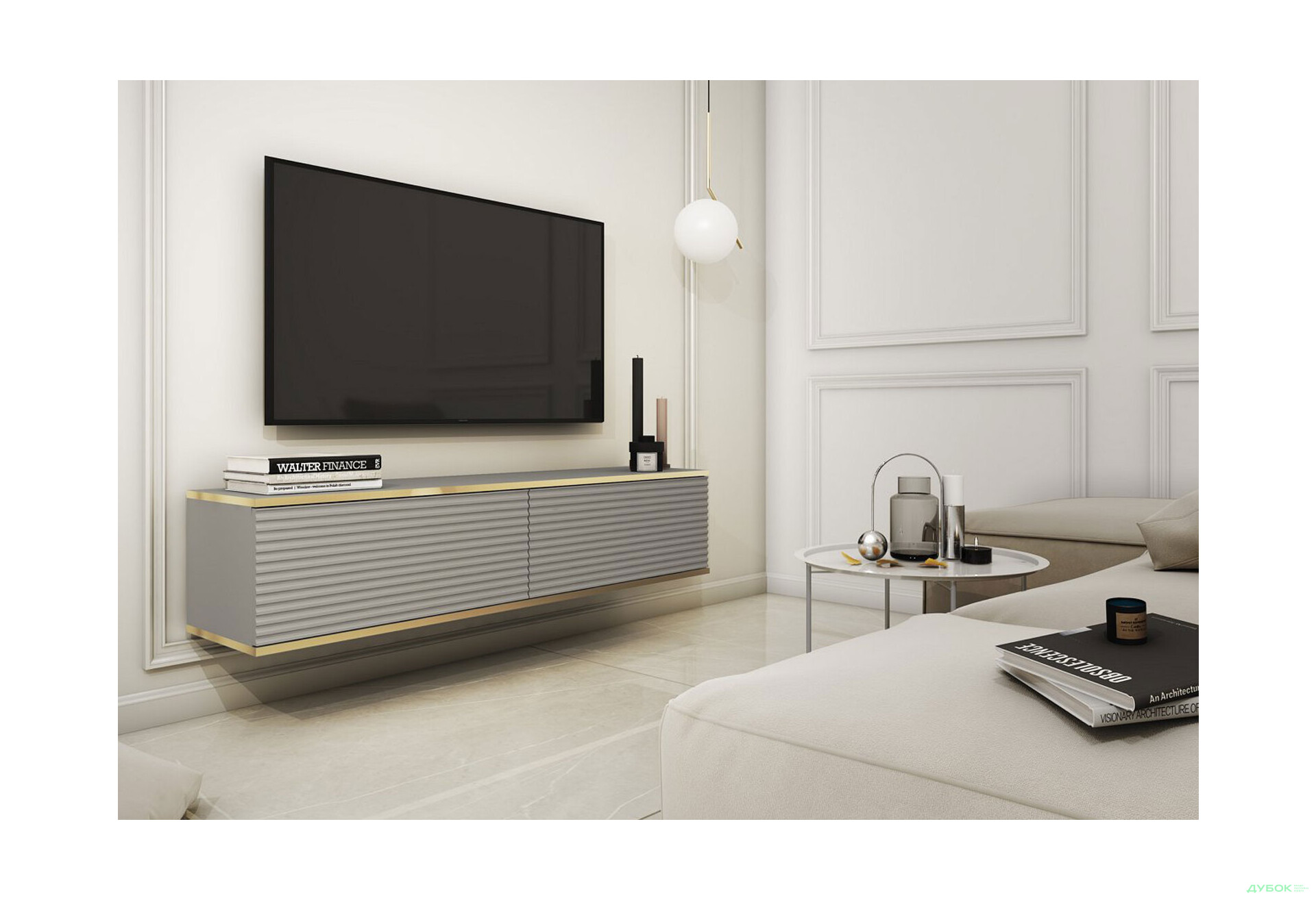 Тумба під ТВ Perfect Home Оро / Oro MDF навісна з 2 дверками 135 см, сірий - Зображення 2 Зображення 2 - Тумба під ТВ Perfect Home Оро / Oro MDF навісна з 2 дверками 135 см, сірий