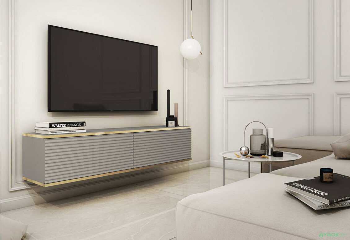 Зображення 2 - Тумба під ТВ Perfect Home Оро / Oro MDF навісна з 2 дверками 135 см, сірий