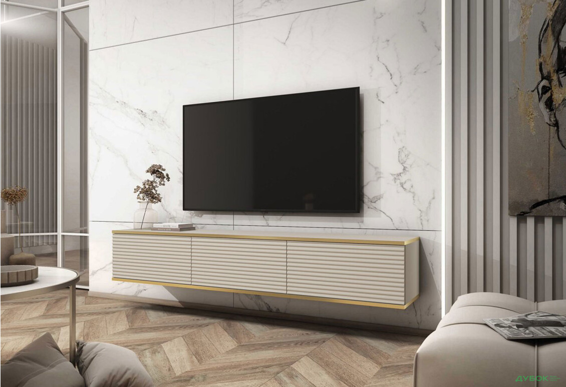 Изображение 2 - Тумба под ТВ Perfect Home Оро / Oro MDF навесная с 3 дверками 175 см, бежевый