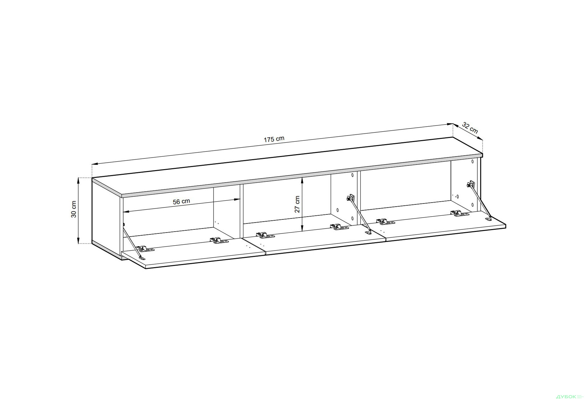 Тумба под ТВ Perfect Home Оро / Oro MDF навесная с 3 дверками 175 см, бежевый - Изображение 3 Изображение 3 - Тумба под ТВ Perfect Home Оро / Oro MDF навесная с 3 дверками 175 см, бежевый