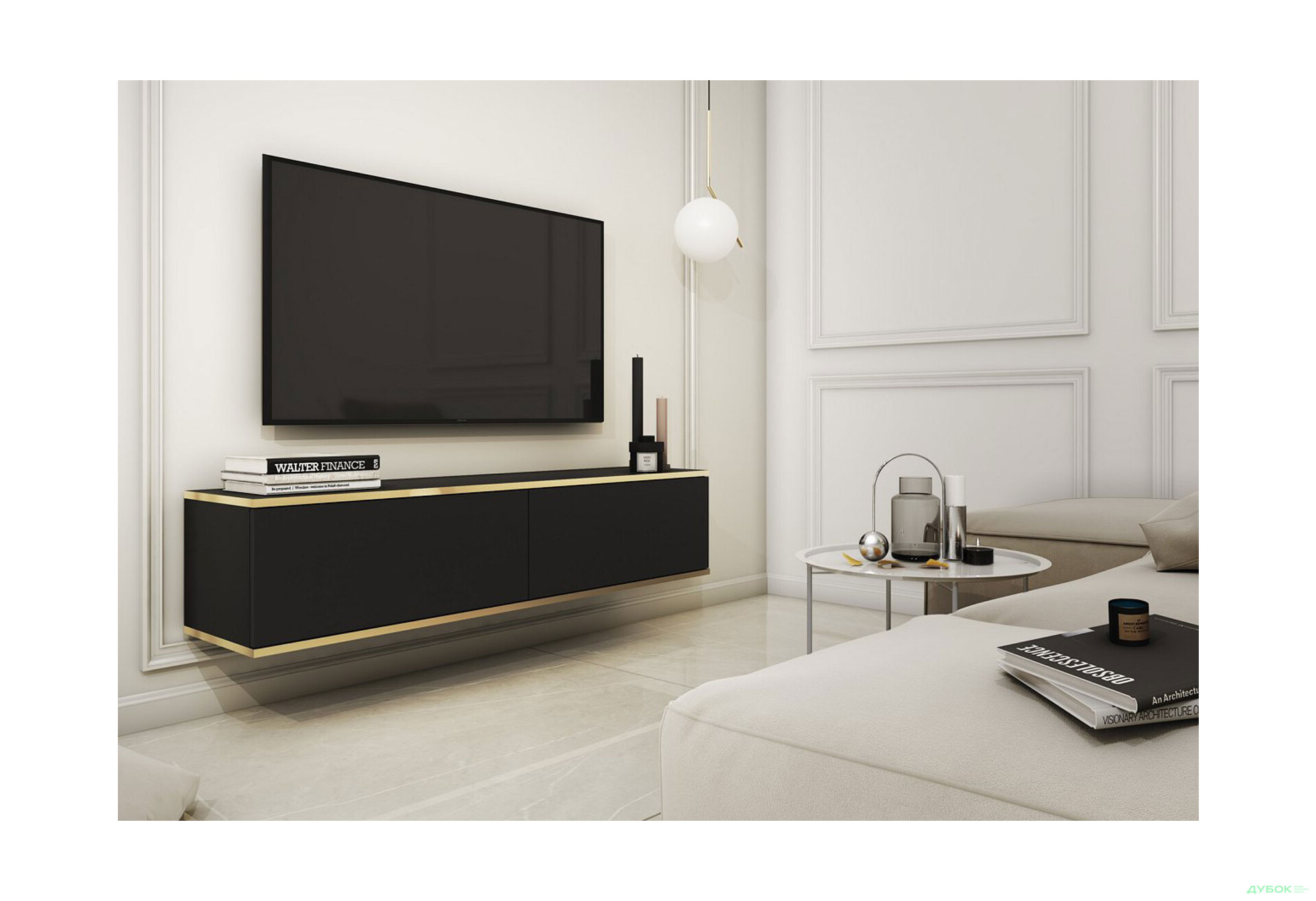Зображення 2 - Тумба під ТВ Perfect Home Оро / Oro навісна з 2 дверками 135 см, чорний