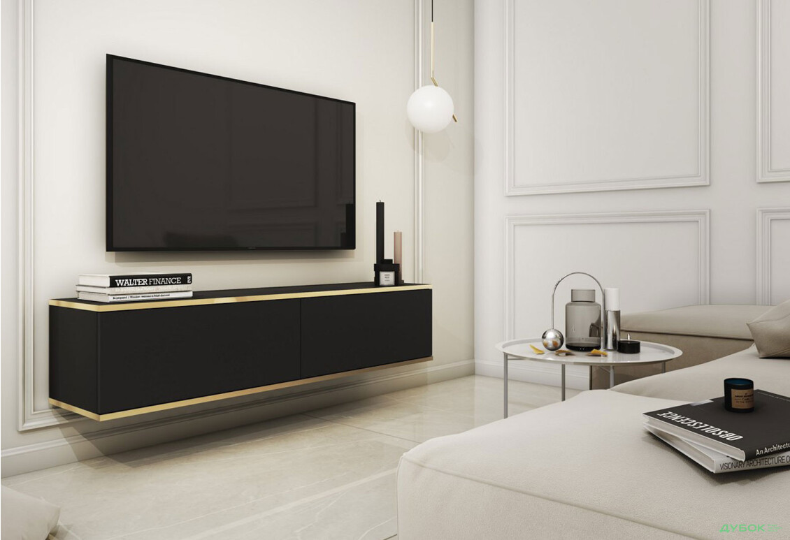 Зображення 2 - Тумба під ТВ Perfect Home Оро / Oro навісна з 2 дверками 135 см, чорний