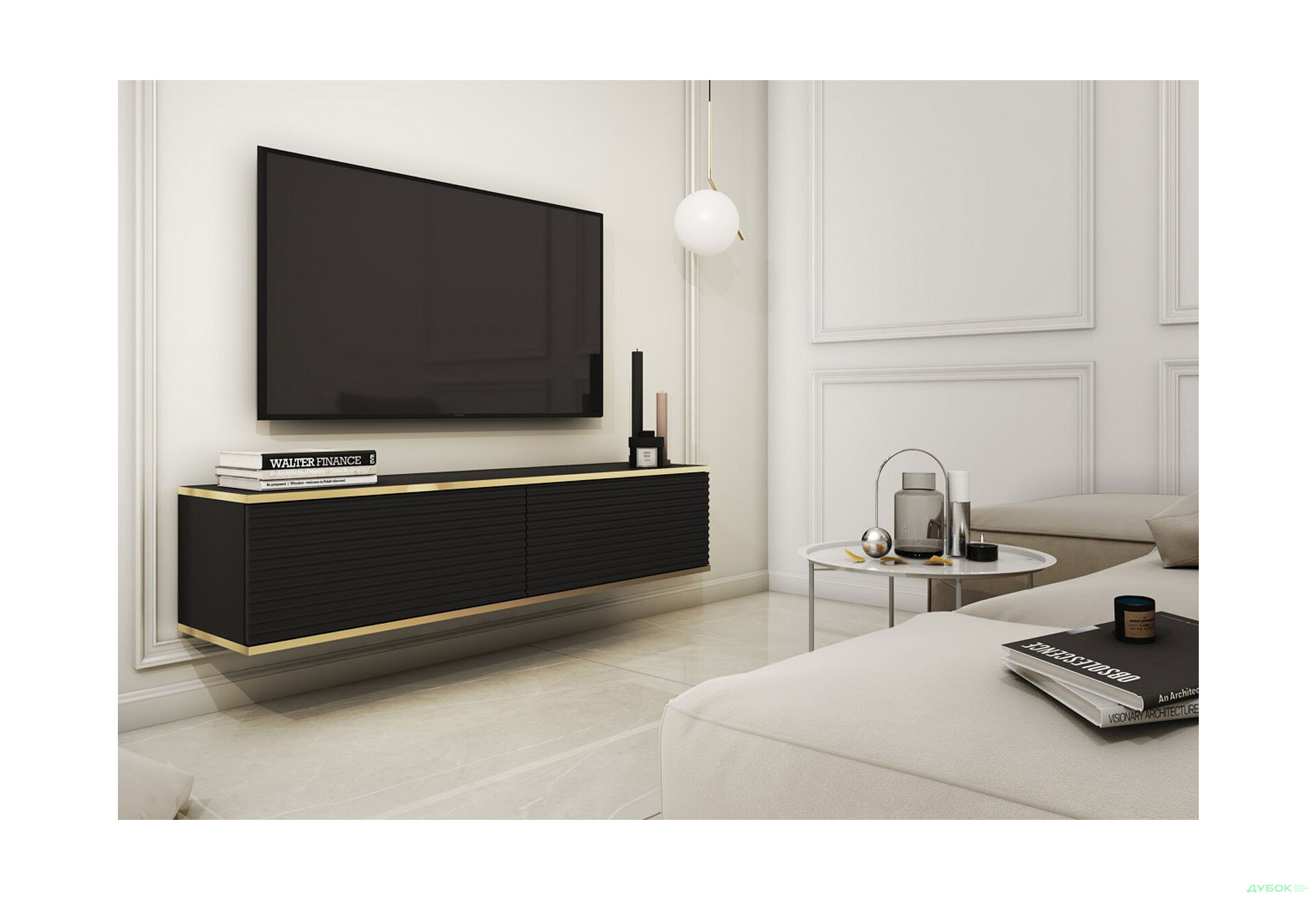 Тумба під ТВ Perfect Home Оро / Oro MDF навісна з 2 дверками 135 см, чорний - Зображення 2 Зображення 2 - Тумба під ТВ Perfect Home Оро / Oro MDF навісна з 2 дверками 135 см, чорний