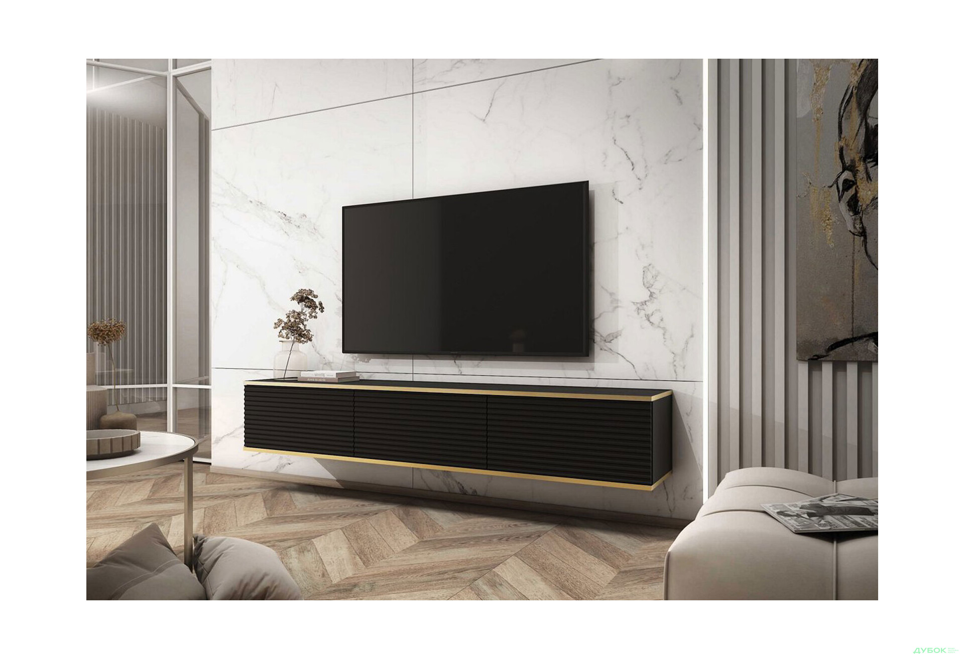 Изображение 2 - Тумба под ТВ Perfect Home Оро / Oro MDF навесная с 3 дверками 175 см, черный