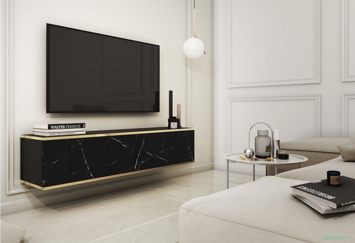 Тумба під ТВ Perfect Home Оро / Oro навісна з 2 дверками 135 см, чорний мрамор - Зображення 2 Зображення 2 - Тумба під ТВ Perfect Home Оро / Oro навісна з 2 дверками 135 см, чорний мрамор