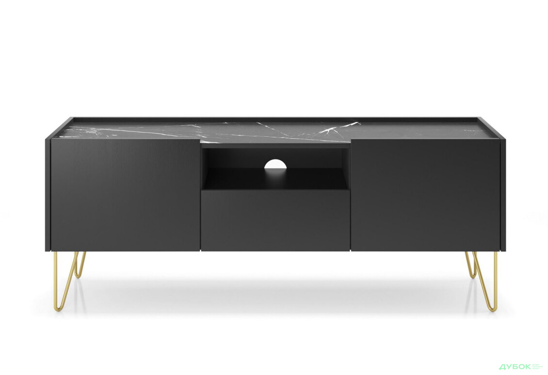 Тумба під ТВ Perfect Home Гармоні / Harmony з 2 дверками та шухлядою 144 см, чорний / чорний мармур роял - Зображення 3 Зображення 3 - Тумба під ТВ Perfect Home Гармоні / Harmony з 2 дверками та шухлядою 144 см, чорний / чорний мармур роял