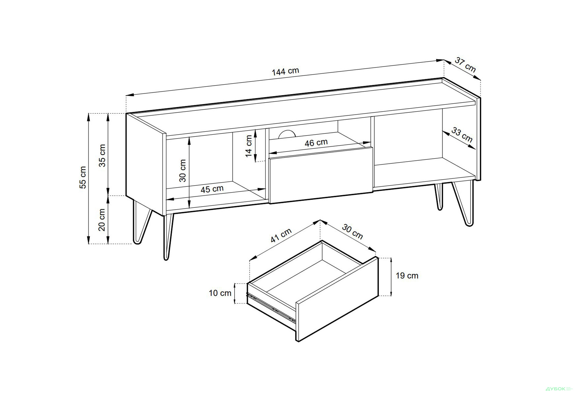 Тумба під ТВ Perfect Home Гармоні / Harmony з 2 дверками та шухлядою 144 см, чорний / чорний мармур роял - Зображення 5 Зображення 5 - Тумба під ТВ Perfect Home Гармоні / Harmony з 2 дверками та шухлядою 144 см, чорний / чорний мармур роял