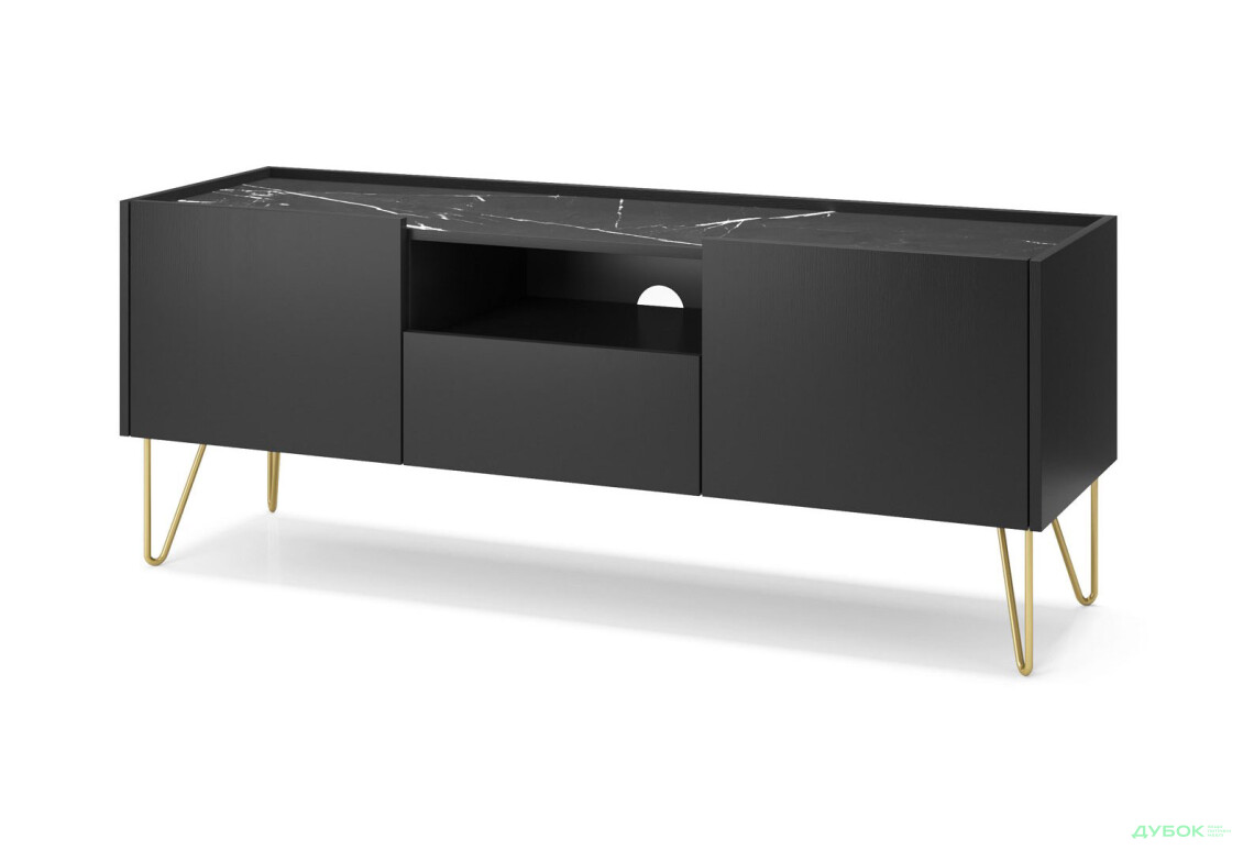 Тумба під ТВ Perfect Home Гармоні / Harmony з 2 дверками та шухлядою 144 см, чорний / чорний мармур роял - Зображення 1 Зображення 1 - Тумба під ТВ Perfect Home Гармоні / Harmony з 2 дверками та шухлядою 144 см, чорний / чорний мармур роял
