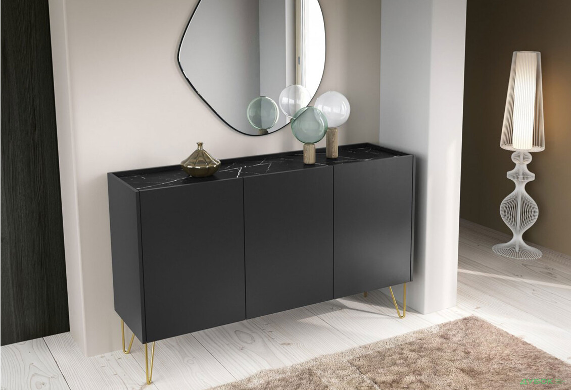 Изображение 2 - Комод Perfect Home Гармони / Harmony 3-дверный 144 см, черный / черный мрамор роял