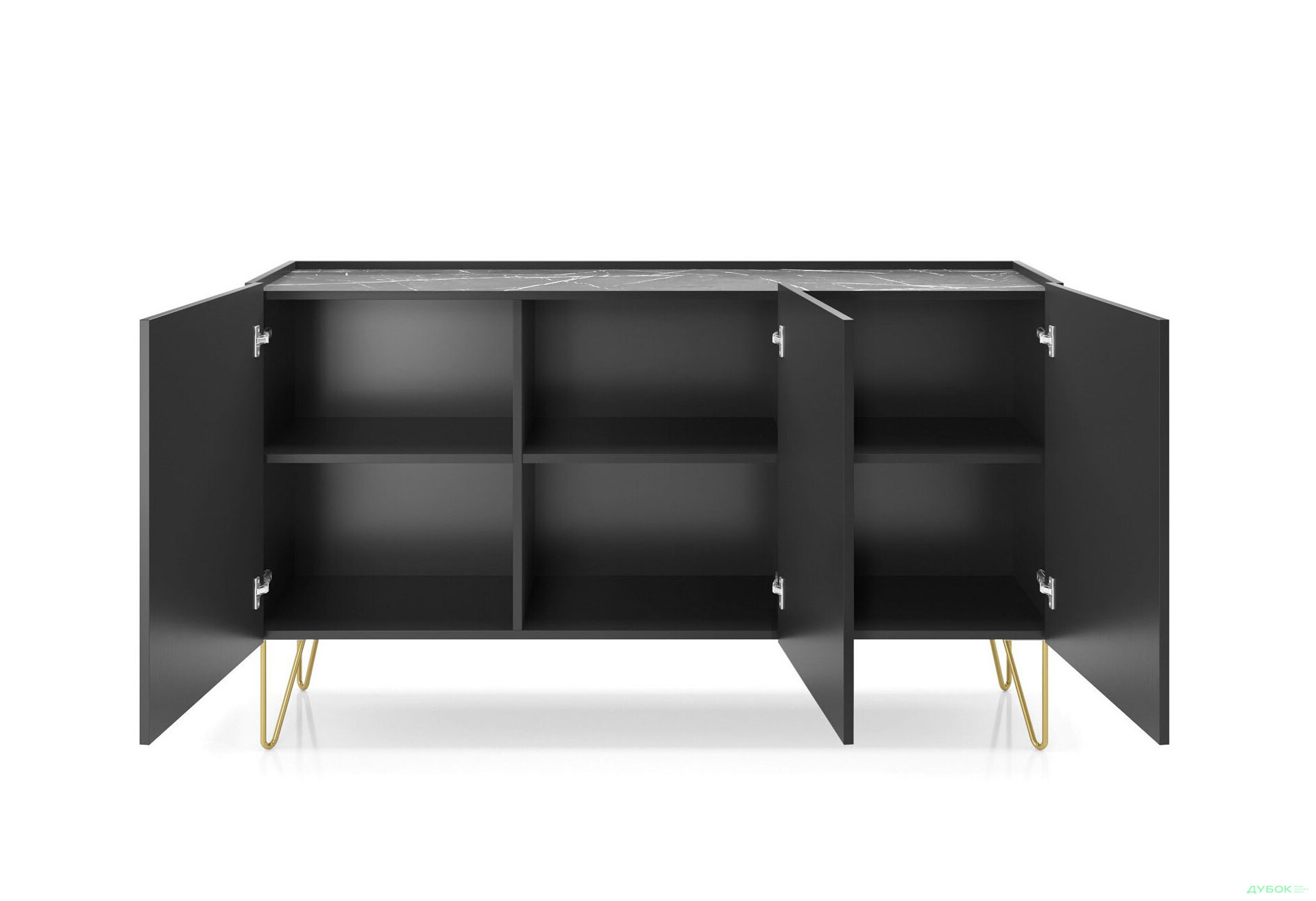 Комод Perfect Home Гармони / Harmony 3-дверный 144 см, черный / черный мрамор роял - Изображение 4 Изображение 4 - Комод Perfect Home Гармони / Harmony 3-дверный 144 см, черный / черный мрамор роял