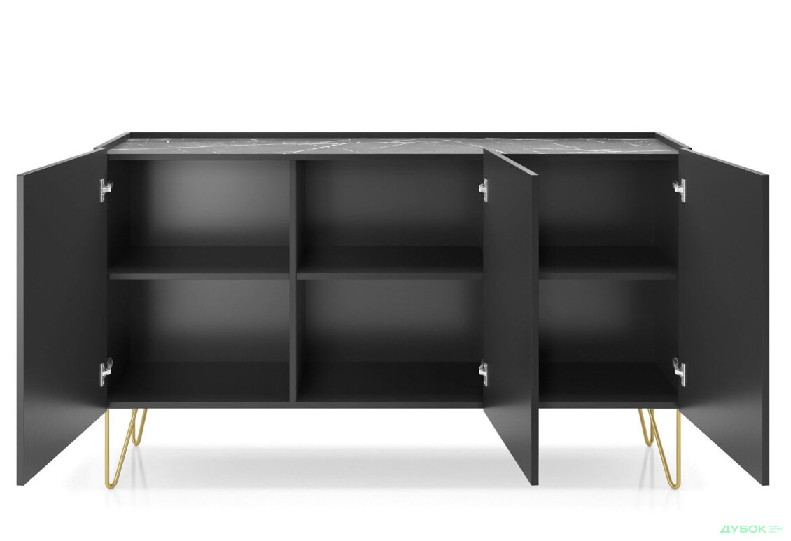 Комод Perfect Home Гармони / Harmony 3-дверный 144 см, черный / черный мрамор роял - Изображение 4 Изображение 4 - Комод Perfect Home Гармони / Harmony 3-дверный 144 см, черный / черный мрамор роял