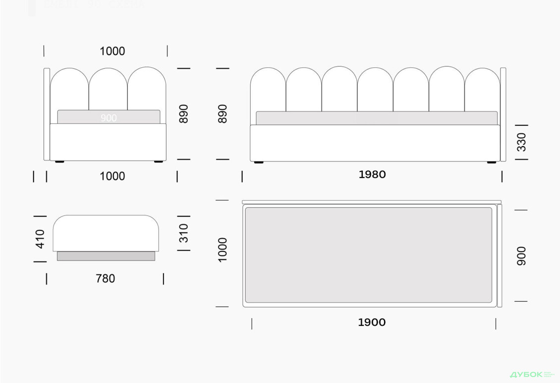 Ліжко-подіум Eurosof Емелі 90х190 см з нішею та металопідйомником + бортик - Зображення 6 Зображення 6 - Ліжко-подіум Eurosof Емелі 90х190 см з нішею та металопідйомником + бортик