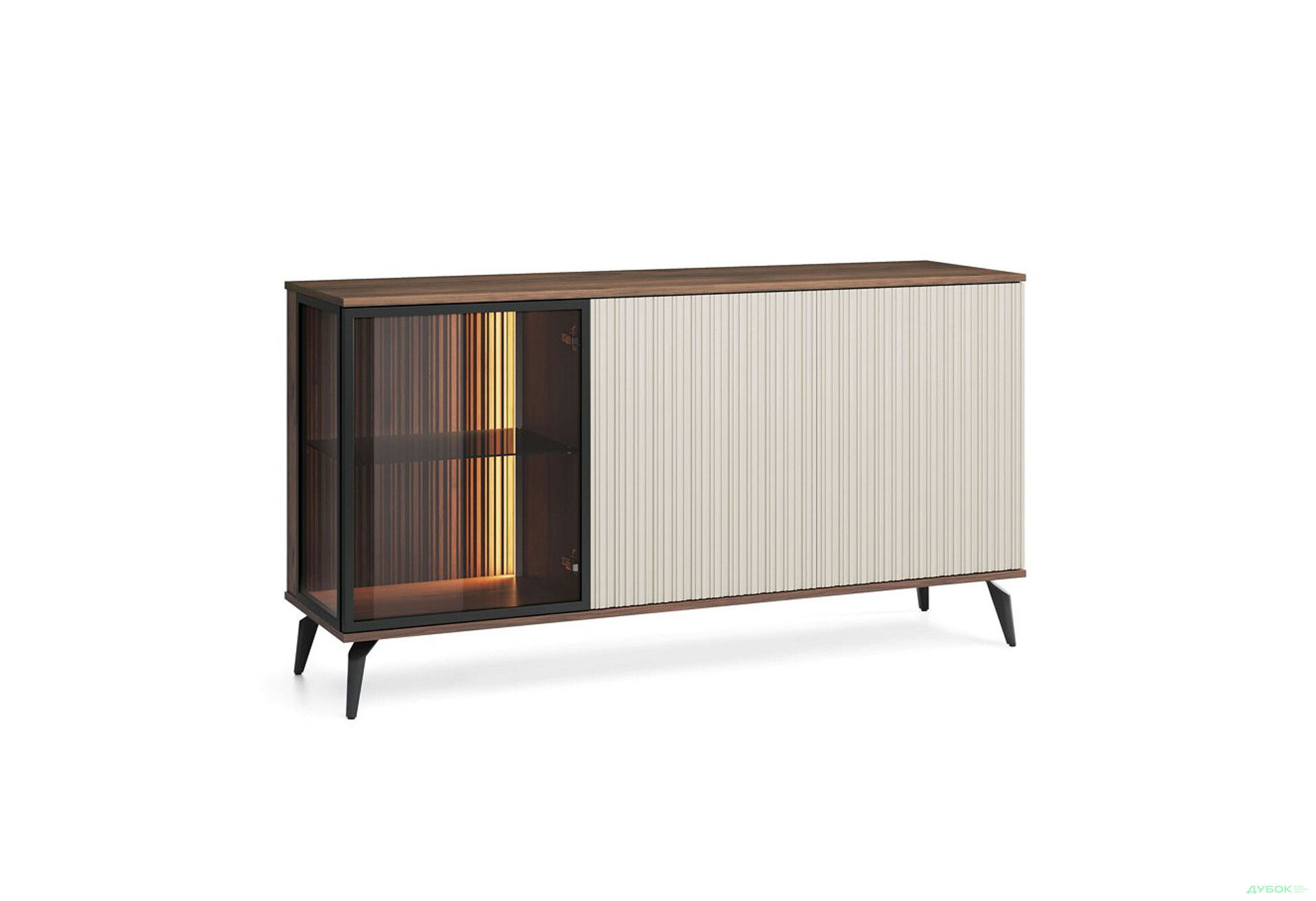 Комод Perfect Home Вічі / Vici 3-дверний з підсвіткою 154 см, горіх / кашемір - Зображення 4 Зображення 4 - Комод Perfect Home Вічі / Vici 3-дверний з підсвіткою 154 см, горіх / кашемір