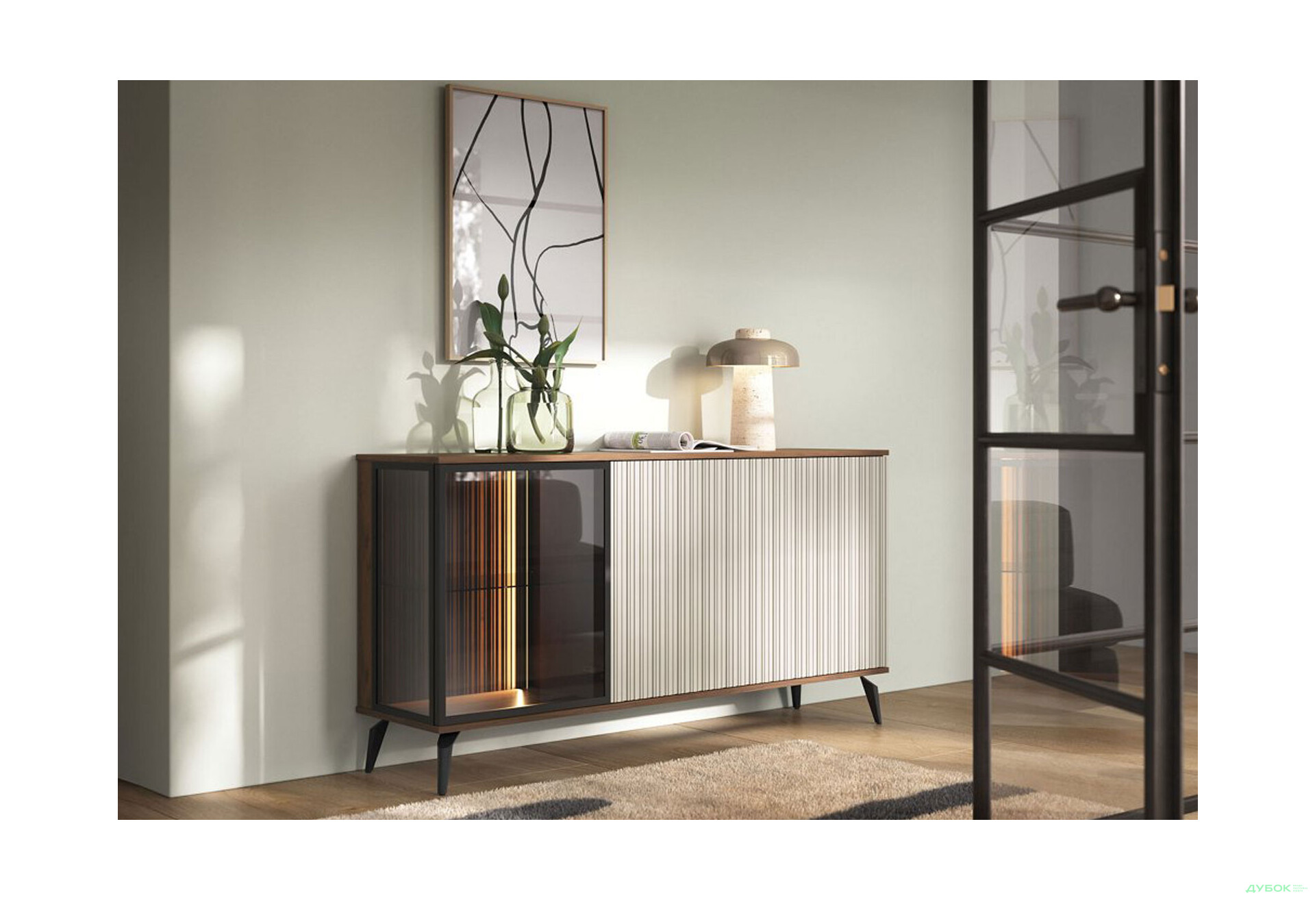 Комод Perfect Home Вічі / Vici 3-дверний з підсвіткою 154 см, горіх / кашемір - Зображення 3 Зображення 3 - Комод Perfect Home Вічі / Vici 3-дверний з підсвіткою 154 см, горіх / кашемір