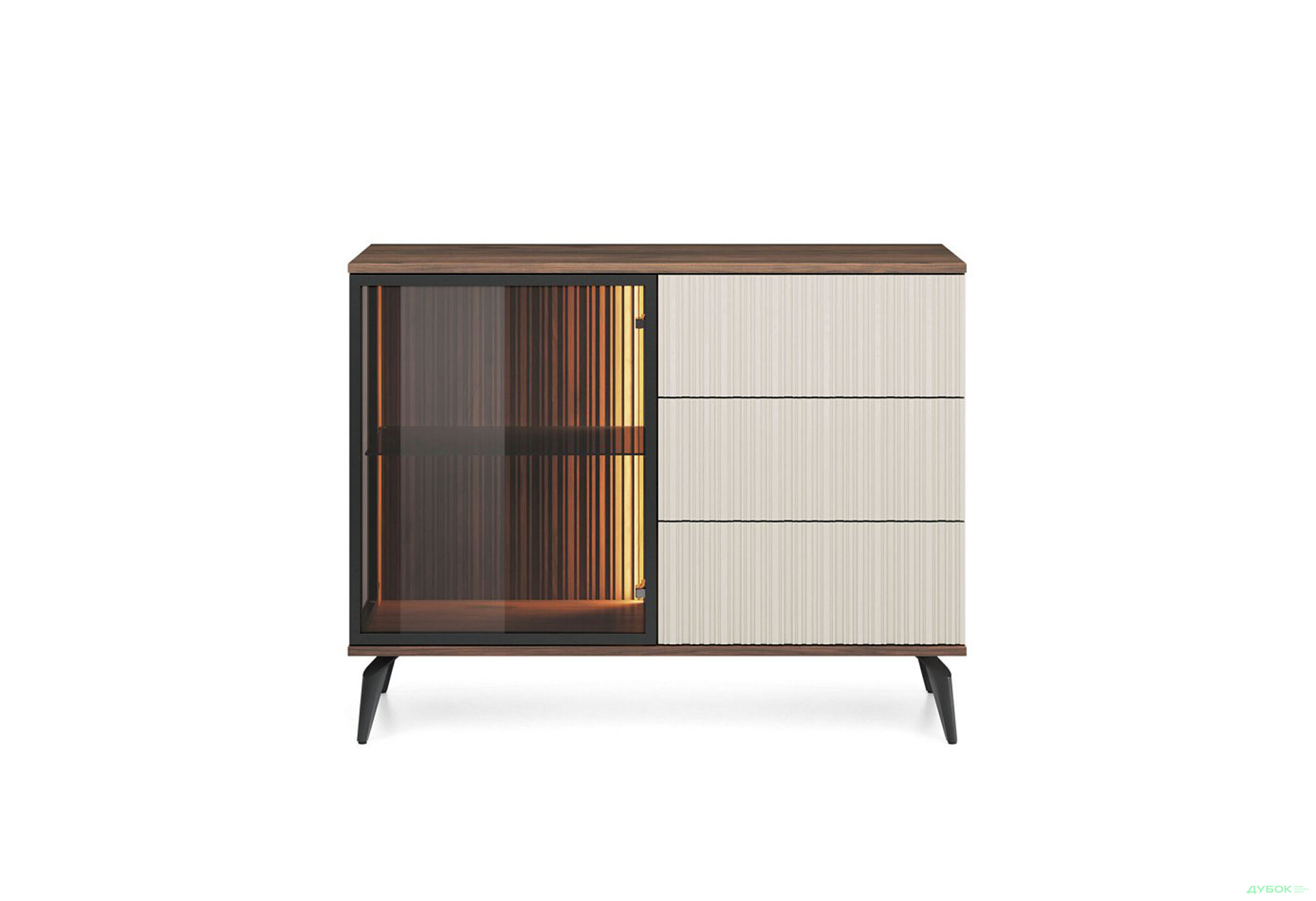 Комод Perfect Home Вічі / Vici 1-дверний з 3 шухлядами та підсвіткою 103 см, горіх / кашемір - Зображення 1 Зображення 1 - Комод Perfect Home Вічі / Vici 1-дверний з 3 шухлядами та підсвіткою 103 см, горіх / кашемір