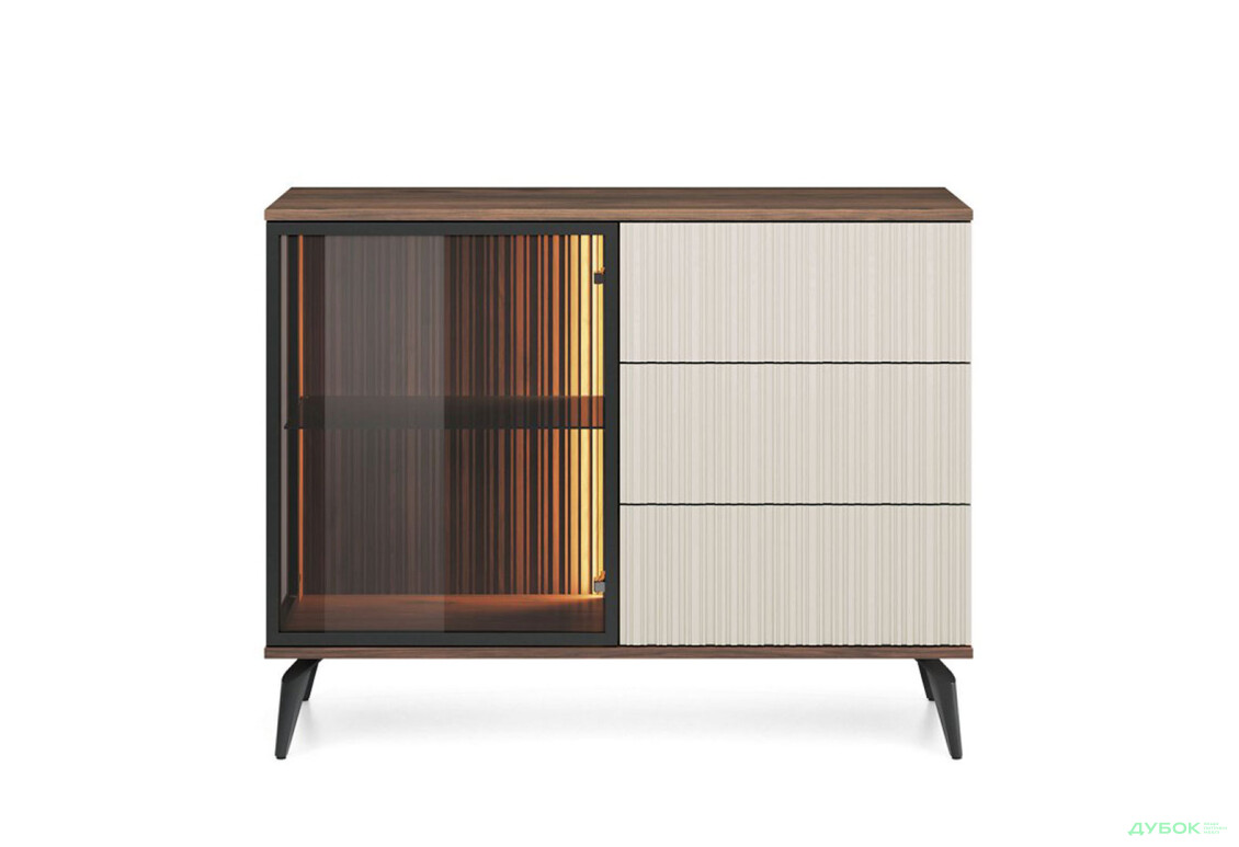 Комод Perfect Home Вічі / Vici 1-дверний з 3 шухлядами та підсвіткою 103 см, горіх / кашемір - Зображення 1 Зображення 1 - Комод Perfect Home Вічі / Vici 1-дверний з 3 шухлядами та підсвіткою 103 см, горіх / кашемір