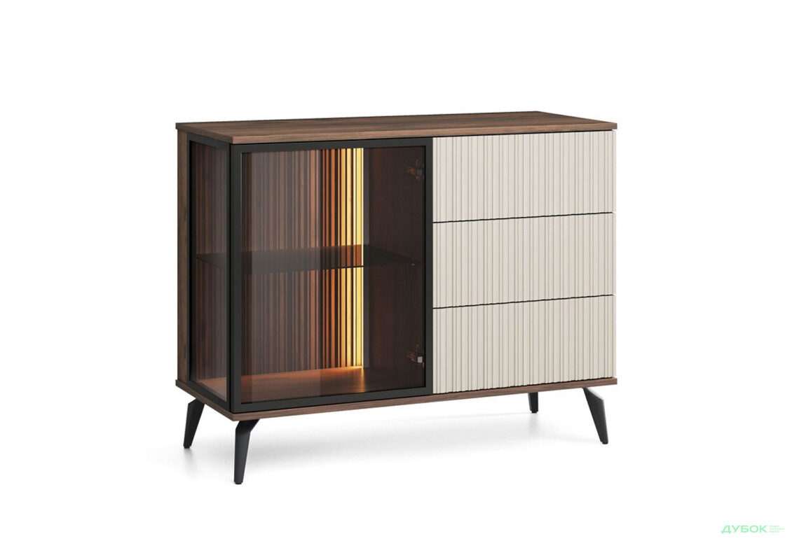 Комод Perfect Home Вічі / Vici 1-дверний з 3 шухлядами та підсвіткою 103 см, горіх / кашемір - Зображення 4 Зображення 4 - Комод Perfect Home Вічі / Vici 1-дверний з 3 шухлядами та підсвіткою 103 см, горіх / кашемір